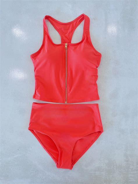 Tween Allie Coral Zipper Tankini 52 Rad Swim