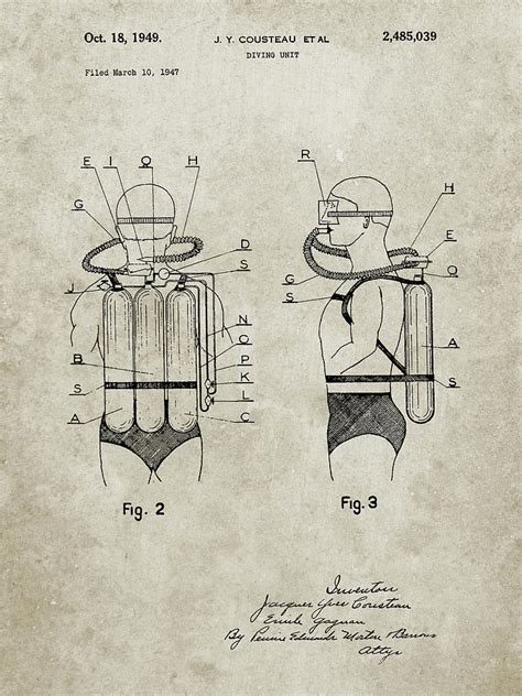 Pp897-sandstone Jacques Cousteau Diving Suit Patent Poster Digital Art ...