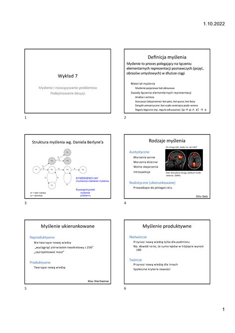 Podstawy Psychologii Poznawczej Wyk Ad Wyk Ad My Lenie I