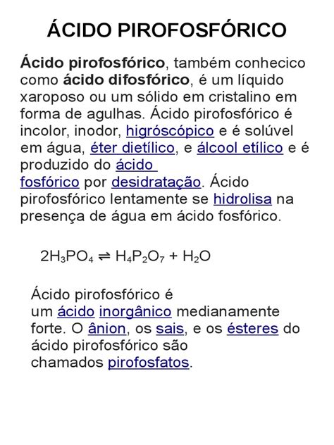 Ácido Pirofosfórico Propriedades E Riscos Pdf