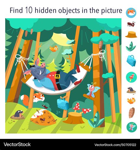 Find 10 Hidden Objects In Picture Educational Vector Image