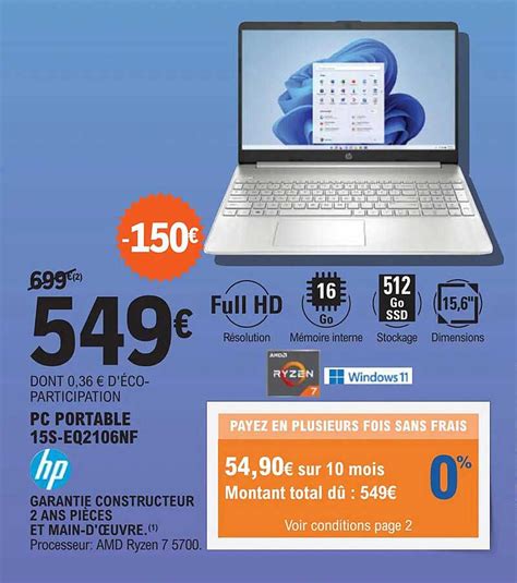 Promo HP Pc Portable 15s EQ2106NF Chez E Leclerc ICatalogue Fr