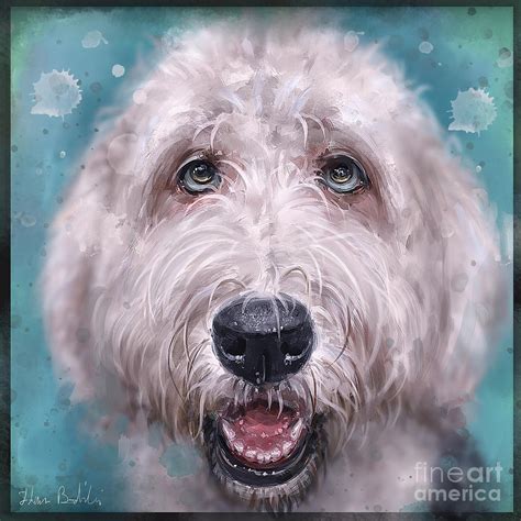 Painting Of An Old English Sheep Dog On Blue Background Digital Art By