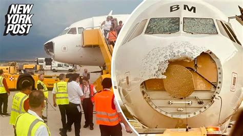 Hailstorm Causes Major Damage To Nose Cockpit Windows Of Austrian