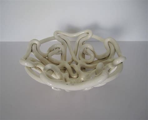 White Woven Glazed Ceramic Centerpiece Bowl For Sale at 1stdibs