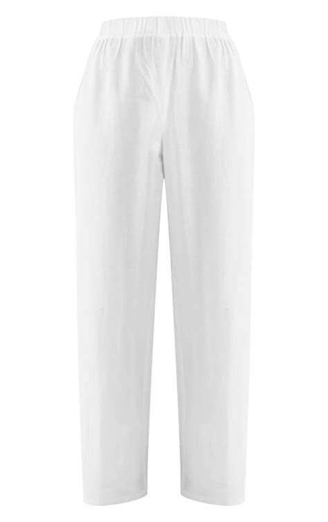 White Linen Look High Waist Wide Leg Pants Prettylittlething Ca