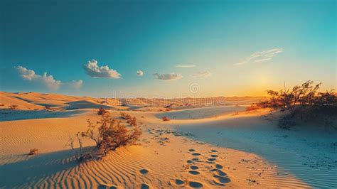Generative Ai Image Of Desert Landscape With Dry Plants In The Morning