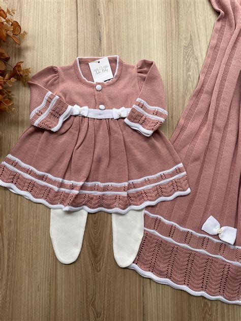 Sa Da Maternidade Vestidinho Tricot Beb Menina Isabella Tric Rose E