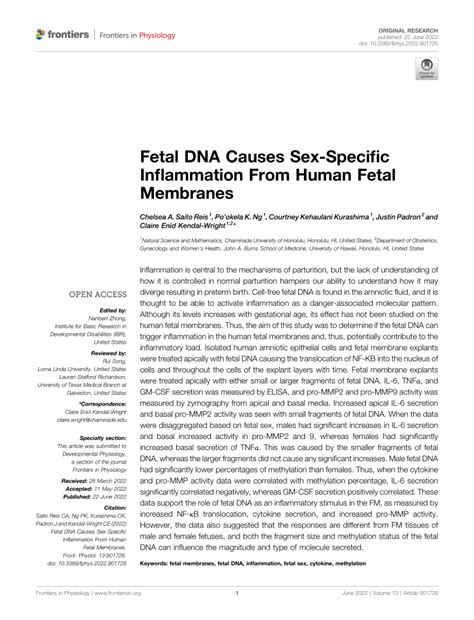 Pdf Fetal Dna Causes Sex Specific Inflammation From Human Fetal Membranes