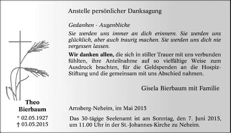 Traueranzeigen Von Theo Bierbaum Trauer In Nrw De