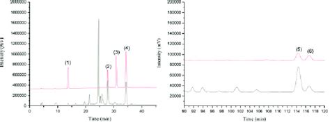 Hplc Chromatograms Of Standard Reference Substances Red And A Sample