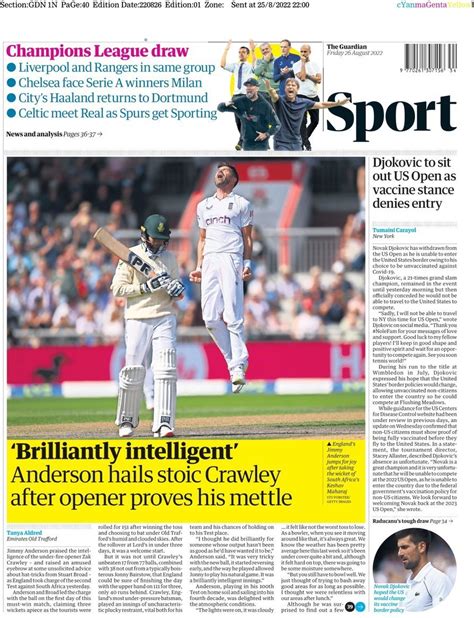 Capa Jornal Guardian Sport 26 Agosto 2022 Capasjornaispt