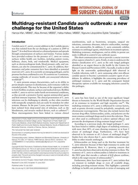 PDF Multidrug Resistant Candida Auris Outbreak A New Challenge For