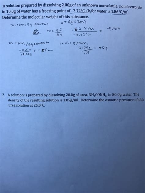 Solved A Solution Prepared By Dissolving 200g Of An Unknown