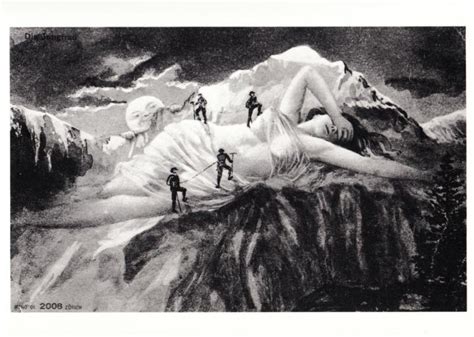 Jungfrau As Woman With Mountain Climbers Near Nude Humor Repro Postcard
