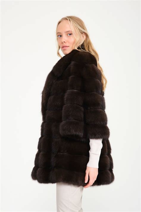 Women Adamo Sable Natural Sable Fur Coat Marancs