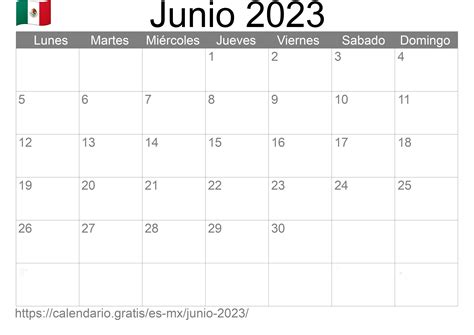 Calendario Junio 2023 de México en español Calendario Gratis