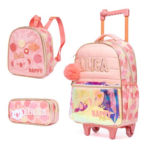 Kit Mochila Lilica Ripilica Rodinha Lanche Estojo Happy Days Voc