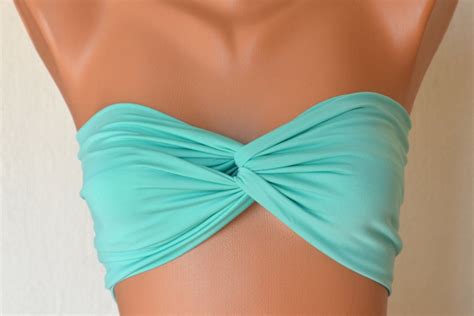 Mint Green Twisted Bandeau Bikini Top Swimsuits Plus Size Swimwear Bathing Suits Summer Bra Yoga