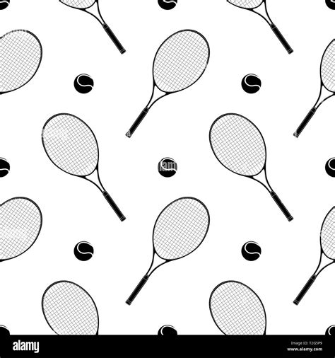 Tennis Racket With A Ball Seamless Pattern Vector Illustration Stock