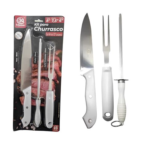 Kit Churrasco c Faca Garfo e Chaira Só Qualidade SQ2951 Só Qualidade