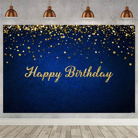 1pc Happy Birthday Backdrop Royal Blue Backdrops For Photography Golden