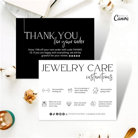 Editable Jewelry Care Card Template Jewellery Care Packaging Inserts