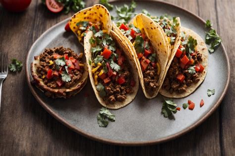 Premium Photo Delicious Mexican Tacos With Beef In Tomato Sauce And Salsa