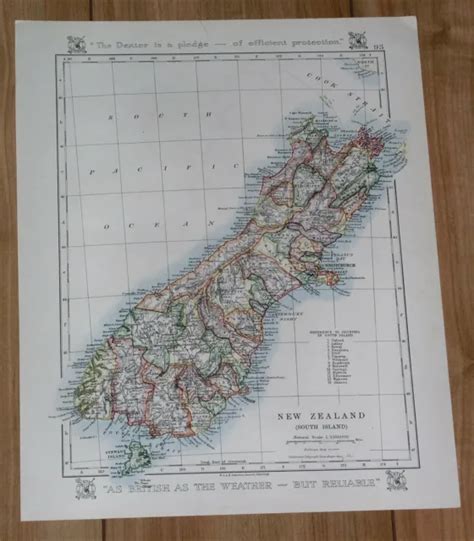 1921 ANTIQUE MAP Of New Zealand South Island Papua New Guinea