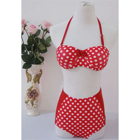 Push Up Polka Dot Halter High Waist Bikini Bk