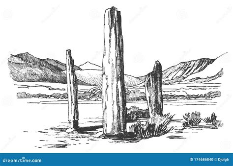 Menhirs Vertical Stones Of Unknown Origin Vector Illustration