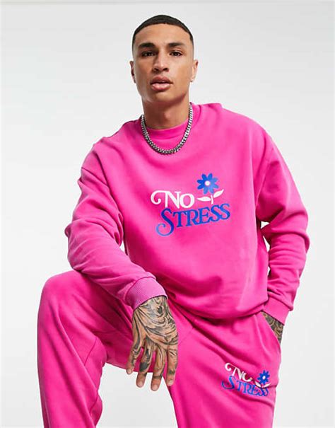 Asos Design Oversize Sweatshirt In Rosa Acid Waschung Mit Schriftzug