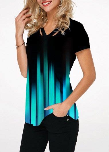 Short Sleeve Gradient Cutout Neckline T Shirt Usd 27 45