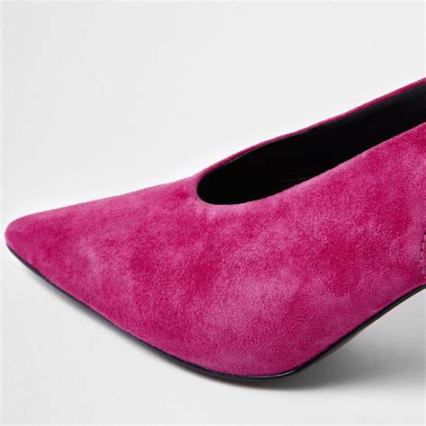 River Island Pink Suede Slingback Kitten Heel Court Shoes In Pink Lyst