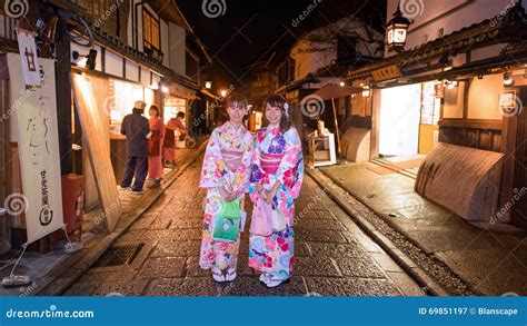 Japanese Girls With Kimono At Kyoto Old Town Editorial Photography Image Of Beautiful City