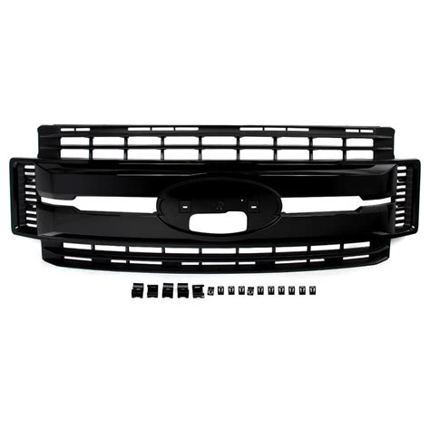 For 2017 2019 Ford F 250 F 350 Super Duty Front Bumper Grille Grill Glossy Black Ebay