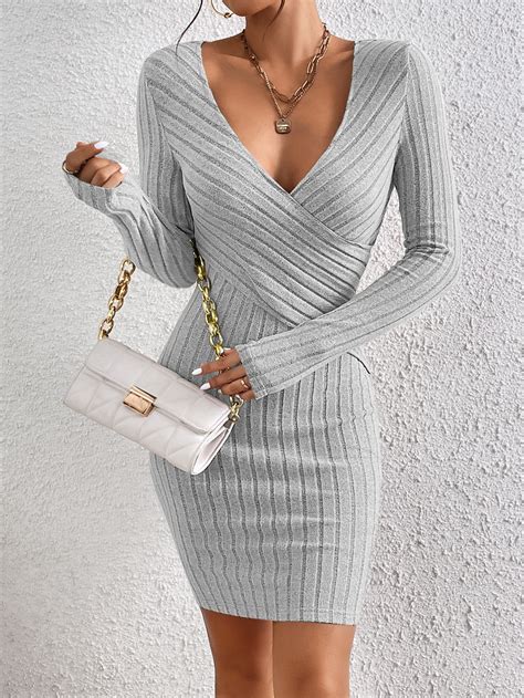 Shein Frenchy Surplice Neck Ribbed Knit Bodycon Dress Shein Usa