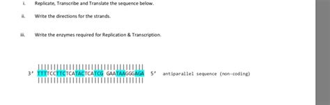 Solved Replicate Transcribe And Translate The Sequence Chegg