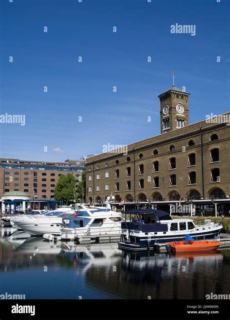 Moored Boats Marina St Katharines Docks Tower Bridge London Stock Photo