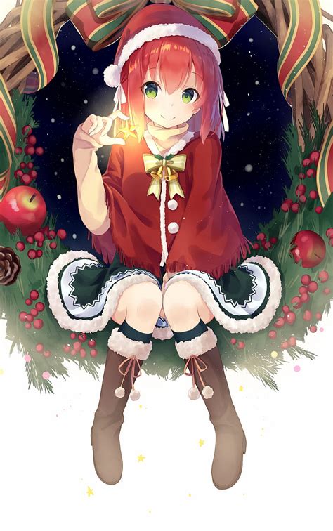 1920x1080px 1080p Free Download Anime Anime Girls Green Hair Christmas Redhead Legs