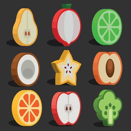 Set Of Flat Fruit Icons In Isometric Stock Vector Royalty Free