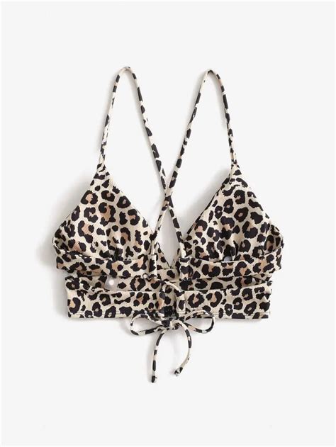 Leopard Print Criss Criss Back Tie Back Wide Strap Low Bust Temu