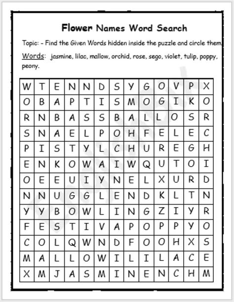 Printable Flower Word Search Printableall