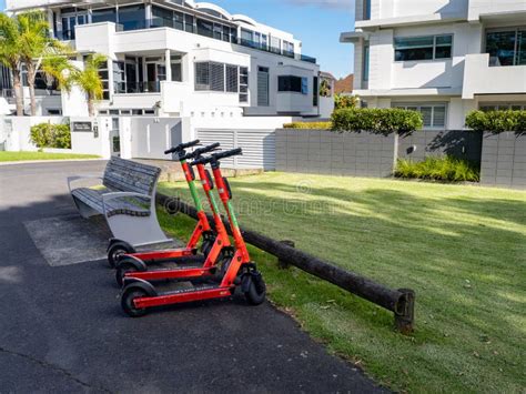 Rental Electric Scooter Bolt Electric Scooters Parked In A Row On A