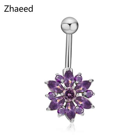 Belly Button Rings Flower Crystal Cubic Zirconia Piercing Navel