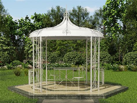 Gazebo Tilcara Metal Forjado Telhado Poli Ster D Xa Cm Branco