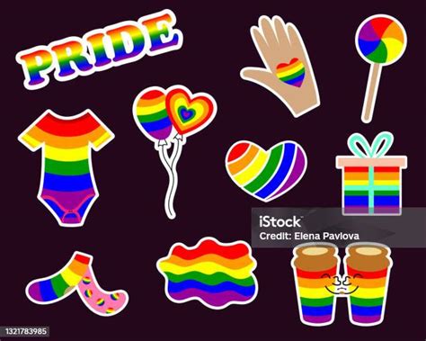 Stiker Lgbt Dengan Tanda Gender Pakaian Berwarna Pelangi Makanan Konsep