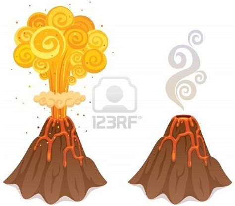 Cartoon illustration of a volcano in 2 versions. No transparency.. | Cartoon illustration ...