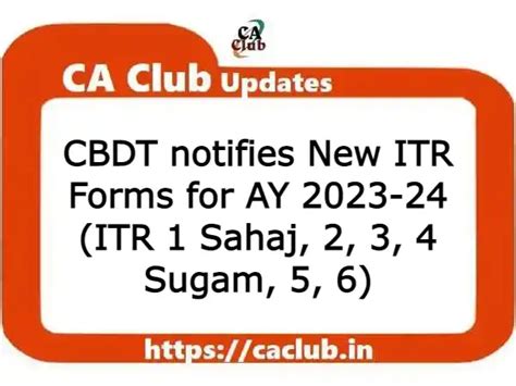 CBDT Notifies New ITR Forms For AY 2023 24 ITR 1 Sahaj 2 3 4 Sugam