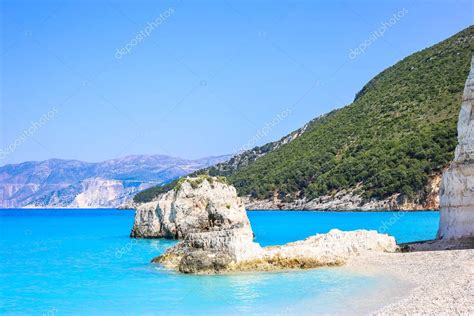 Beautiful Beach Fteri With Turquoise Sea On The Island Of Kefalonia